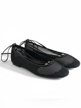 Cape Robbin Elegant Black Mesh Lace-Up Ankle Tie Ballet Flats